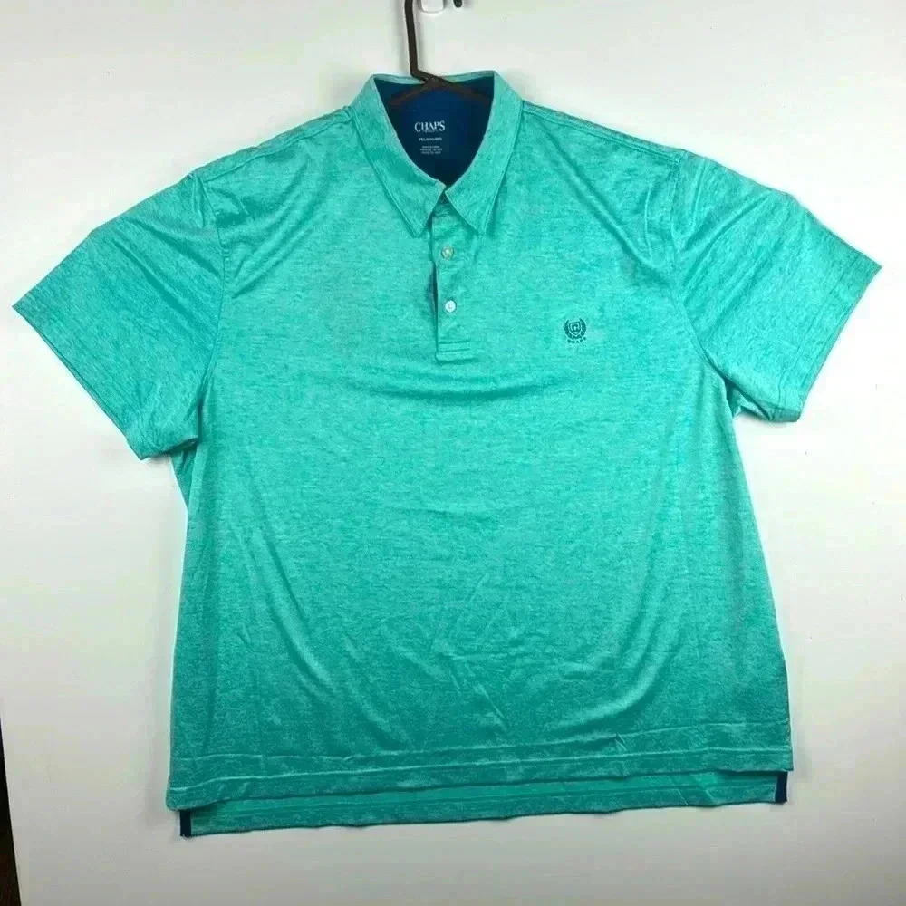 CHAPS GOLF 2XL NWT AQUA SHORT SLEEVES  SHIRT WICKING UPH SIDE SLITS W/NAVY COLOR